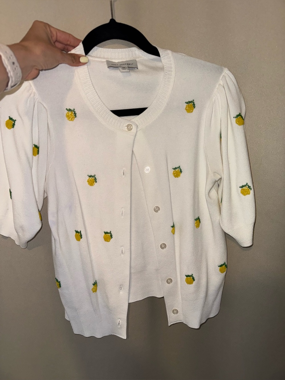 Universal Thread White Cardigan with Yellow Pineapple beads